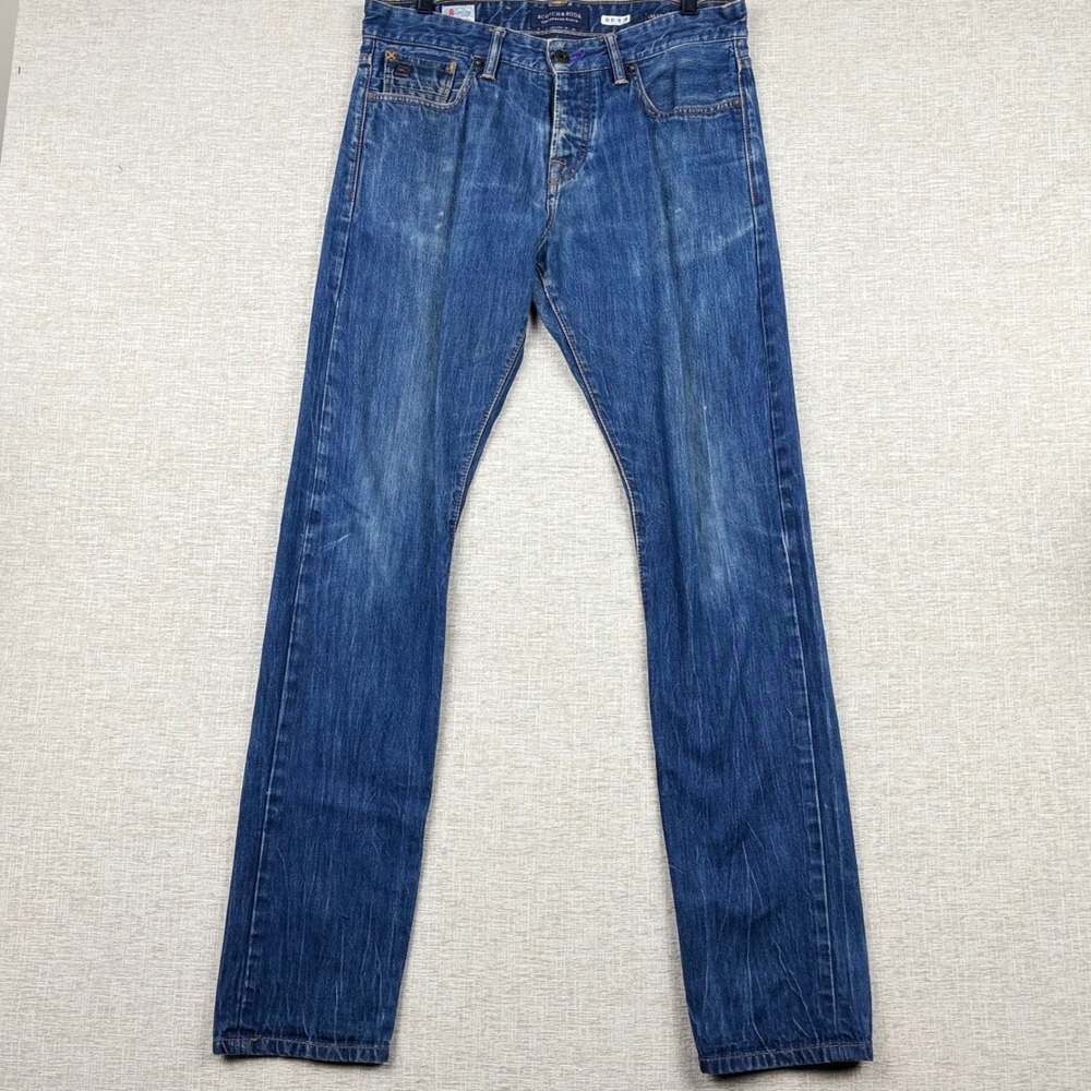 Scotch & Soda Amsterdams Blauw Slim Fit Jeans Mens 31x34 Blue Button Fly Denim